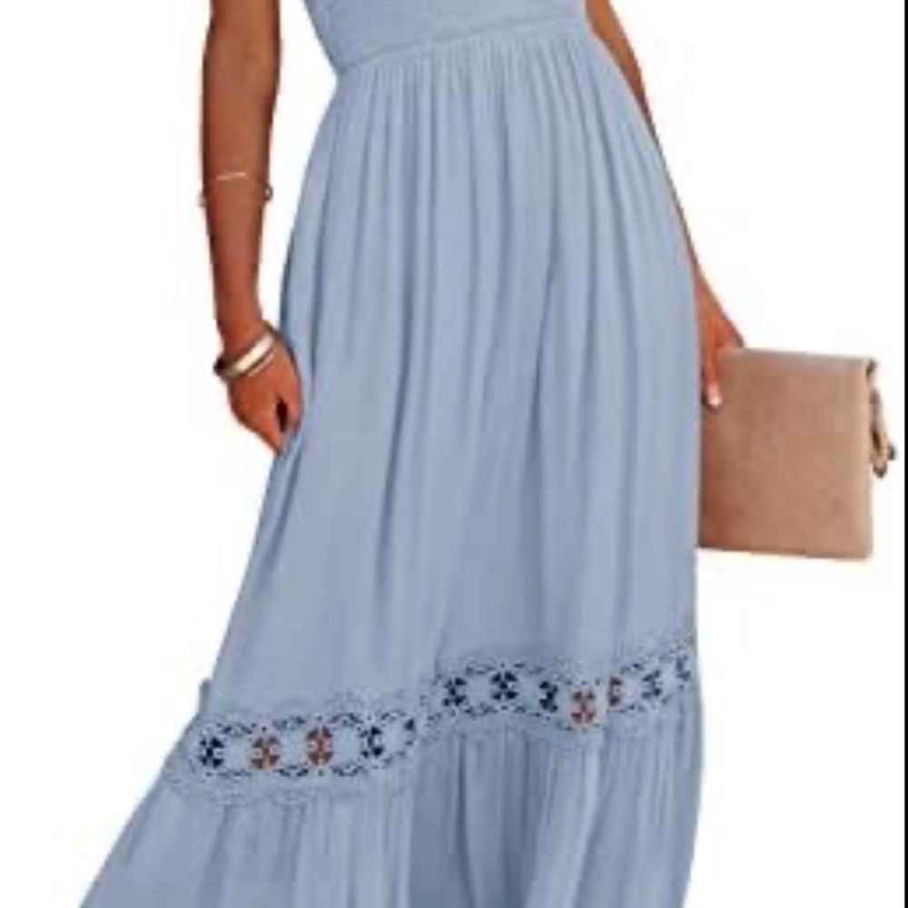 Blue Strapless Tiered Sundress for Wedding Guest